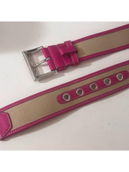 Prada Pink Tan Canvas Leather Belt Size 90/36 Made In Italy  display picture 3